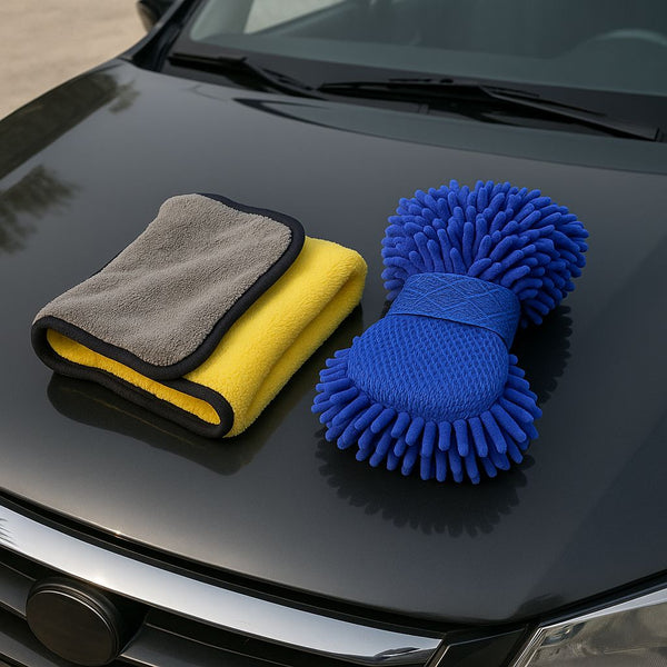 2-Piece Car Wash & Dry Kit – Microfiber Towel+Mitt