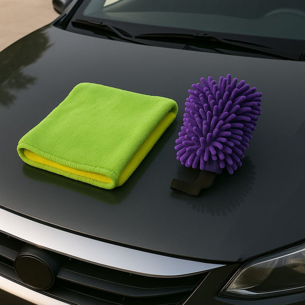 2-Piece Car Wash & Dry Kit – Microfiber Towel 40x40 500GSM+ Hand Glove Mitt